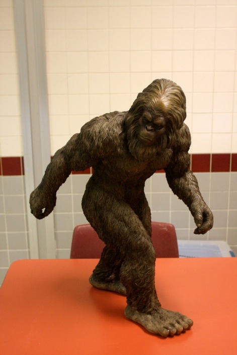 This three-foot tall hand-crafted sasquatch was donated by Design Toscano (www.designtoscano.com), and was won in a raffle drawing by Sandy, the Alaskan over-the-road truck driver who attends most of the bigfoot conferences across the continent. Photo: Alex Diaz