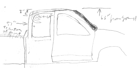 Figure 4. Field sketch showing position of “Gamma” handprint on rear part of roof.