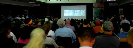 Alton Higgins speaks before a packed 2007 Texas Bigfoot Conference.