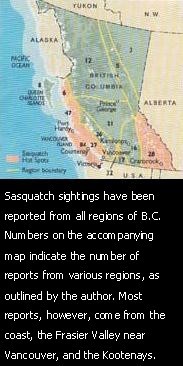 Map of sasquatch reports in British Columbia.