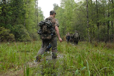 Tod Pinkerton, wildlife ecologist and former trapper for the state of Texas, follows his team down an Area Y pipeline-right-of-way. 