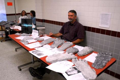 Jeff Meldrum displays casts and sells his book Sasquatch: Legend Meets Science. Photo: Chris Buntenbah