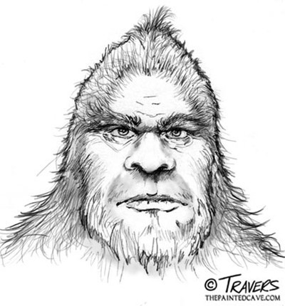 Artist's sketch by Pete Travers of a sasquatch allegedly seen near Jefferson in 1989.